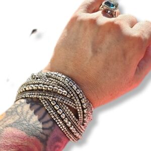 Mix It Beaded Cuff Silver Tone Bracelet